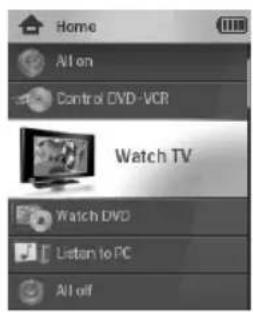 Home All on Control DVD-VCR Watch TV Watch DVD Listen to PC All off