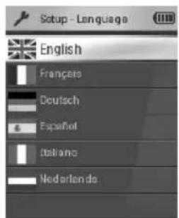 Setup - Language English Français Deutsch Español Italiano Nederlande