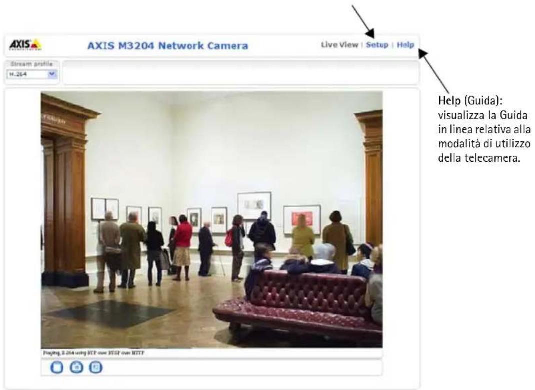 AXIS M3204 Network Camera Live View | Setup | Help Stream profile H.264 Help (Guida): visualizza la Guida in linea relativa alla modalità di utilizzo della telecamera. Playing 2.264 using HTTP cover HTTP cover HTTP