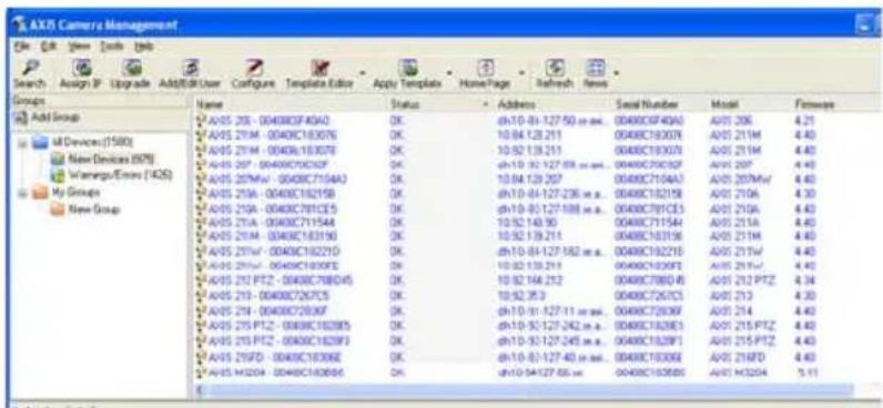 AXS Camera Management File Edit View Tools Help Search Assign IP Upgrade Add/Off User Configure Template Editor Apply Template Home Page Refresh Items Groups Add Group M Devices (1500) New Devices (978) Wangpu/Error (KDS) My Groups New Group Name Status Address Small Number Model Firmware A005 203 - 0040BCF40A0 OK dn10-81-127.50 in sec 0040BCF40A0 A05 206 4.21 A005 2Y1M - 0040C183076 OK 10.84 128.211 0048C183076 A05 211M 4.40 A005 2Y1M - 0040C183078 OK 10.92 139.211 0048C183078 A05 211M 4.40 A005 207 - 0040C7032F OK dn10-92-127.69 in sec 0049C7032F A05 207 4.40 A005 2Y5M - 0040C715A3 OK 10.84 129.297 0048C715A3 A05 207Mv/ 4.40 A005 2Y5M - 0040C18215B OK dn10-84-127.236 in a.a. 0048C18215B A05 210A 4.30 A005 2Y5M - 0040C781CE5 OK dn10-83-127.188 in a.a. 0048C781CE5 A05 210A 4.40 A005 2Y5M - 0040C715A4 OK 10.92 149.95 0048C715A4 A05 211A 4.40 A005 2Y5M - 0040C718396 OK 10.92 139.211 0048C718396 A05 211M 4.40 A005 2Y5M - 0040C76221D OK dn10-84-127.182 in a.a. 0048C76221D A05 211M 4.40 A005 2Y5M - 0040C76393E OK 10.92 139.211 0048C76393E A05 211M_4. A005 2Y1PTZ - 0048C78BD4S OK 10.92 146.212 0048C78BD4S A05 212 PTZ_4.34 A005 2Y3 - 0048C726TC5 OK 10.92 353 0048C726TC5 A05 213_4.30 A005 2Y3 - 0048C726XF6 OK dn10-91-127.11 in sec 0048C726XF6 A05 214_4.30 A005 2Y5 PTZ - 0048C763B9S OK dn10-93-127.24 in a.a. 0048C763B9S A05 215 PTZ_4.3 A005 2Y5 PTZ - 0048C763BF3 OK dn10-93-127.24 in a.a. 0048C763BF3 A05 215 PTZ_4.3 A005 2YFD - 0048C763D6E OK dn10-83-127.43 in sec 0048C763D6E A05 216FD_4.3 A025 HJZH - 0949C76D6E OK dn10-94-127.66 in a.u. 0048C76D6E A05 HJZH_5.11