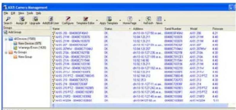 AXS Camera Management File Edit View Tools Help Search Assign IP Upgrade Add/Off Use Configure Template Edit Apply Template HomePage Refresh News Groups Add Group all Devices (1500) New Devices (978) Winning/Errors (425) My Groups New Group Name Status Address Serial Number Model F Document AVOS 203 - 004063F40A0 OK dh10-01-127 50 in. sec 004063F40A0 AVI 206 4.21 AVOS 211M - 004061E307G OK 10.04.128.211 004061E307G AVI 211M 4.40 AVOS 211M - 004061E307G OK 10.02.138.211 004061E307G AVI 211M 4.40 AVOS 207 - 004067E52Cf OK dh10-91-127 53 in. sec 004067E52Cf AVI 207 4.40 AVOS 257W - 004067E19A3 OK 10.04.128.207 004067E19A3 AVI 257Wv 4.40 AVOS 258A - 004067E215B OK dh10-01-127 236 in. a.s. 004067E215B AVI 258A 4.30 AVOS 259A - 004067E31CE5 OK dh10-01-127 199 in. a.s. 004067E31CE5 AVI 259A 4.40 AVOS 259A - 004067E15A4 OK 10.02.148.95 004067E15A4 AVI 259A 4.40 AVOS 259A - 004067E31B6 OK 10.02.138.211 004067E31B6 AVI 259A 4.40 AVOS 259A - 004067E22D OK dh10-84-127 182 in. a.s. 004067E22D AVI 259A 4.40 AVOS 259A - 004067E33XE5 OK dh10-83.338.211 004067E33XE5 AVI 259A 4.40 AVOS 259A - 004067E8DHS OK 10.92.166.252 004067E8DHS AVI 259A 4.34 AVOS 259A - 004067E26TC5 OK 10.92.353 004067E26TC5 AVI 259A 4.30 AVOS 259A - 004067E33KF OK dh10-91-127-11 in. sec 004067E33KF AVI 259A 4.40 AVOS 259A - 004067E32B5 OK dh10-91-127-242 in. a.s. 004067E32B5 AVI 259A PFTZ 4.40 AVOS 259A - 004067E32BF3 OK dh10-91-127-245 in. a.s. 004067E32BF3 AVI 259A PFTZ AVOS 259PD - 004067E33KX6 OK dh10-87-127-48 in. sec 004067E33KX6 AVI 259PD 4.40 AVOS HSDN - 004067E33RDC OK dh10-94-127-66 in... 004067E33RDC AVI HSDN# 5.11