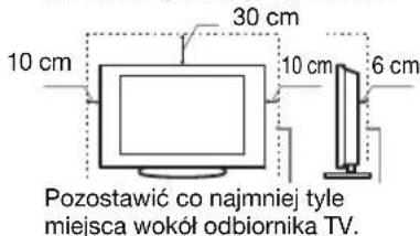 10 cm 30 cm 10 cm 6 cm Pozostawić co najmniej tyle miejsca wokół odbiornika TV.