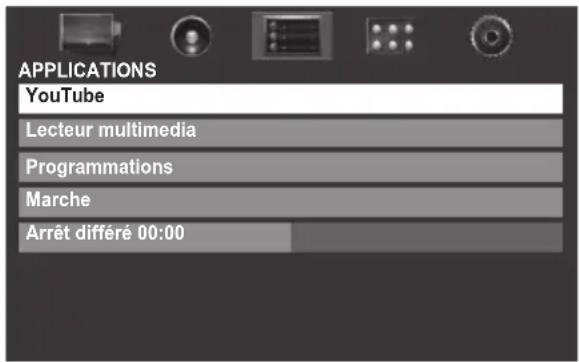 APPLICATIONS YouTube Lecteur multimedia Programmations Marche Arrêt différé 00:00