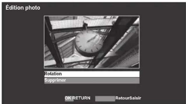 Édition photo Rotation Supprimer OK RETURN RetourSaisir