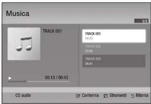 Musica 1/3 TRACK 001 00:43 TRACK 002 03:56 TRACK 003 04:41 00:13 / 00:43 CD audio Conferma Strumenti Ritorna