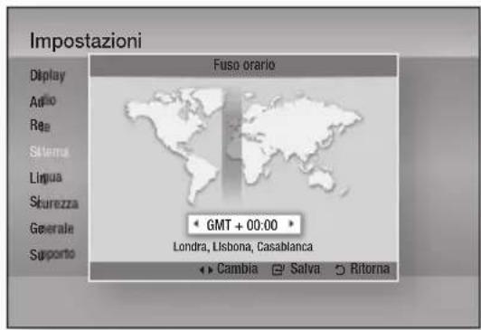 Impostazioni Display Adioo Roa Sistema Lingua Skurezza Generale Supporto Fuso orario GMT + 00:00 Londra, Lisbona, Casablanca Cambia Salva Ritorna