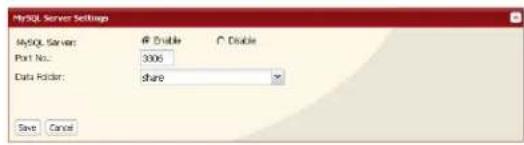 MySQL Server Settings MySql Server: @ Double C Disable Port No.: 3006 Data Folder: share Save Cancel