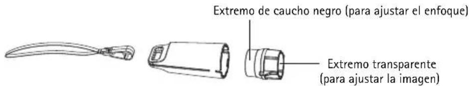 Extremo de caucho negro (para ajustar el enfoque) Extremo transparente (para ajustar la imagen)
