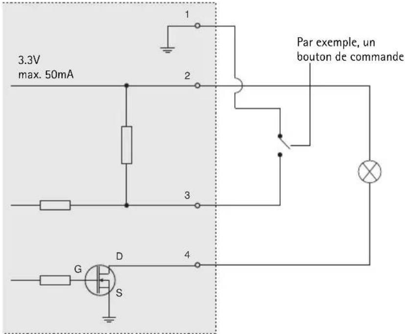 3.3V max. 50mA 1 2 Par exemple, un bouton de commande 3 4 G D S