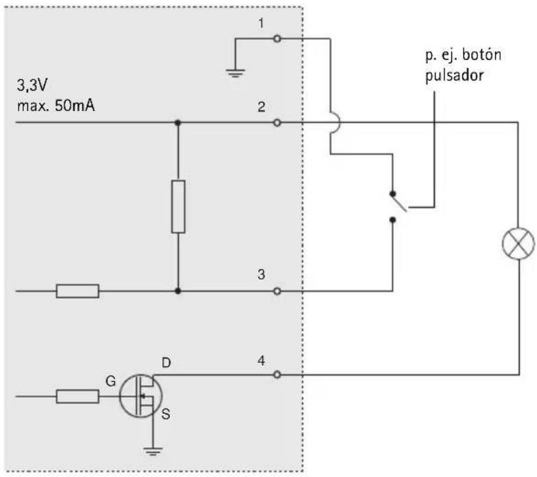 3,3V max. 50mA 1 2 p. ej. botón pulsador 3 4 G D S