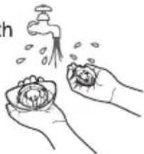 Illustration of hands washing a flower with a faucet above them (no text or symbols)
