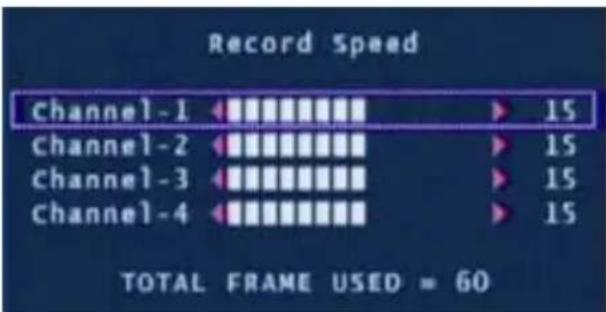 Record Speed Channel-1 ▶ 15 Channel-2 ▶ 15 Channel-3 ▶ 15 Channel-4 ▶ 15 TOTAL FRAME USED = 60
