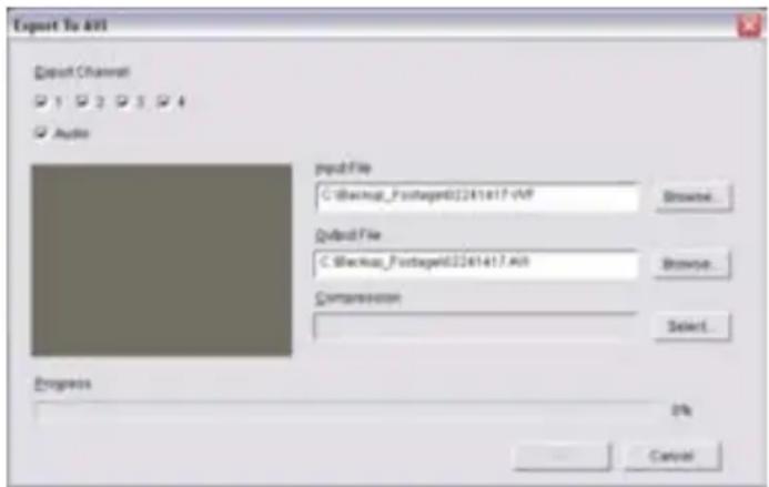 Export To A91 Export Channel 1 2 3 4 Audio psd3File C:\B########_Footage00261617-A9 Browse... Qstd3File C:\B########_Footage00261617-A9 Browse... Compression Select... Progress OK Cancel