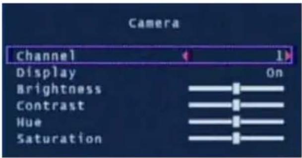 Camera channel Display Brightness Contrast Hue Saturation