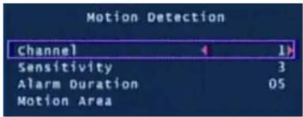 Motion Detection Channel 4 1# Sensitivity 3 Alarm Duration 05 Motion Area