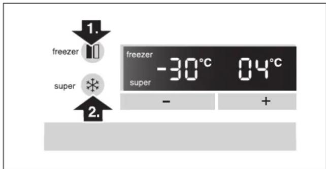 1. Zamrażarka super 2. Zamrażarka -30°C 04°C super - +