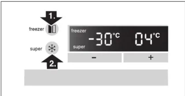 1. freezer super 2. freezer -30°C 04°C super - + -