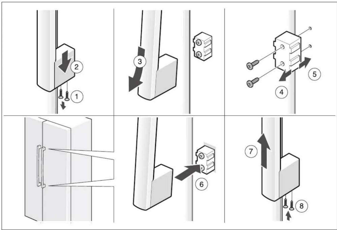 Diagram illustrating eight steps of installing or adjusting a wall-mounted electrical component, labeled 1 through 8.