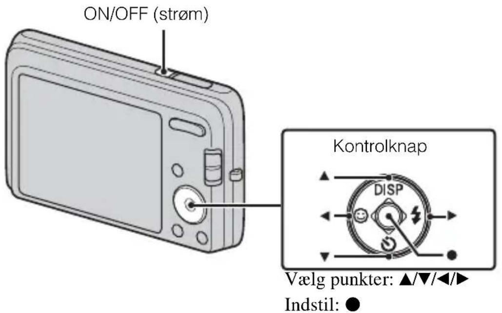 ON/OFF (strøm) Kontrolknap Vælg punkter: ▲/▼/◄/► Indstil: ●