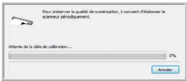 Pour préserver la qualité de numérisation, il convient d'étalonner le scanneur périodiquement. Attente de la cable de calibration... 0% Annuler