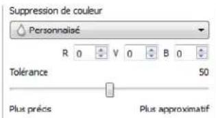 Suppression de couleur Personnalisé R 0 V 0 B 0 Tolerance 50 Plus prêcs Plus approximatif