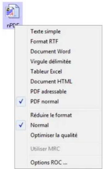 nPDF Texte simple Format RTF Document Word Virgule délimitée Tableur Excel Document HTML PDF adressable PDF normal Réduire le format Normal Optimiser la qualité Utiliser MRC Options ROC ...