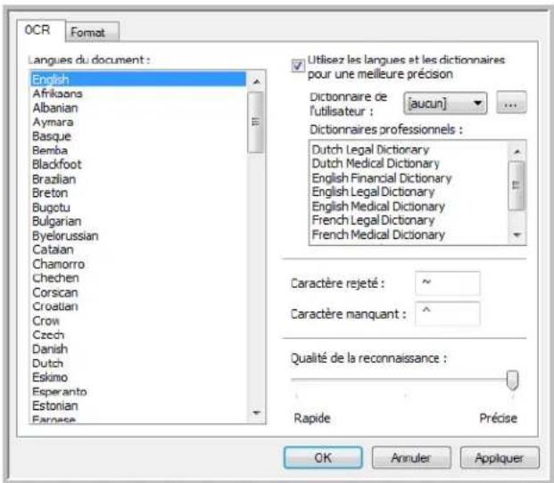 OCR Format Langues du document : English Afrikaans Albanian Aymara Basque Bemba Blackfoot Brazilian Breton Bugotu Bulgarian Byelorussian Cataian Chamorro Chechen Corsican Croatian Crow Czech Danish Dutch Eskimo Esperanto Estonian Eamese Utilisez les langues et les dictionnaires pour une meilleure pr…