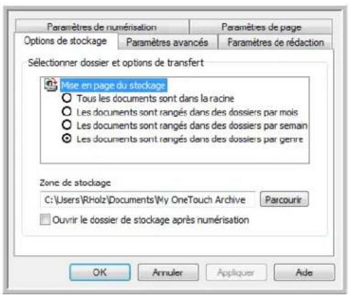 Paramètres de numérisation Paramètres de page Options de stockage Paramètres avancés Paramètres de rédaction Sélectionner dossier et options de transfert Mise en page du stockage Tous les documents sont dans la racine Les documents sont rangés dans des dossiers par mois Les documents sont rangés dan…