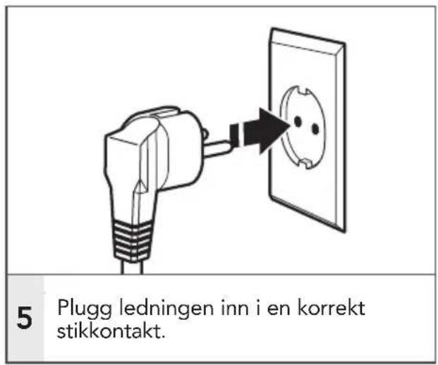 5 Plugg ledningen inn i en korrekt stikkontakt.