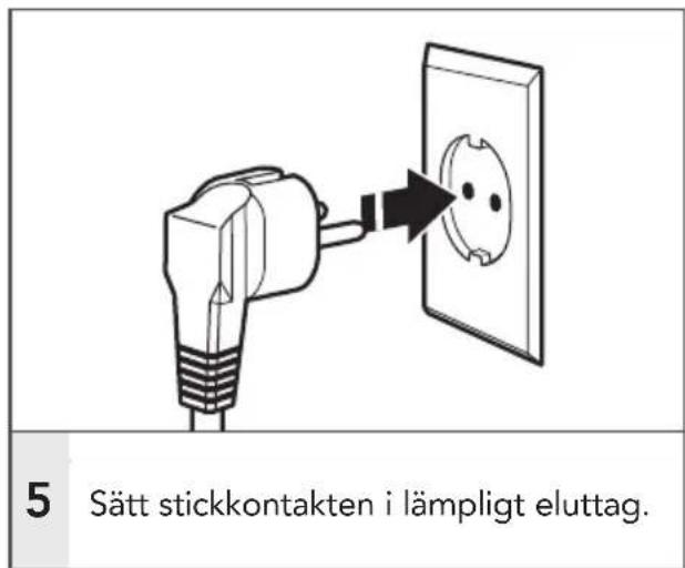 5 Sätt stickkontakten i lämpligt eluttag.