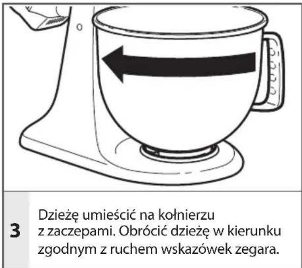 Dzieże umieścić na kołnierzu z zaczepami. Obrócić dzieże w kierunku zgodnym z ruchem wskazówek zegara.