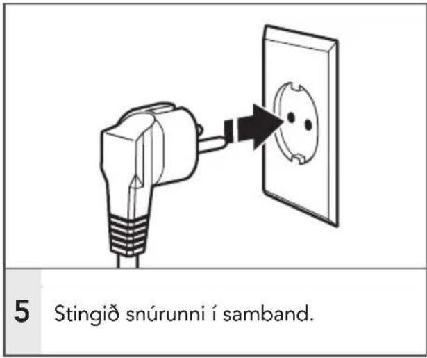 5 Stingið snúrunni í samband.