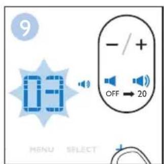 9 09 - / + OFF → 20 MENU SELECT