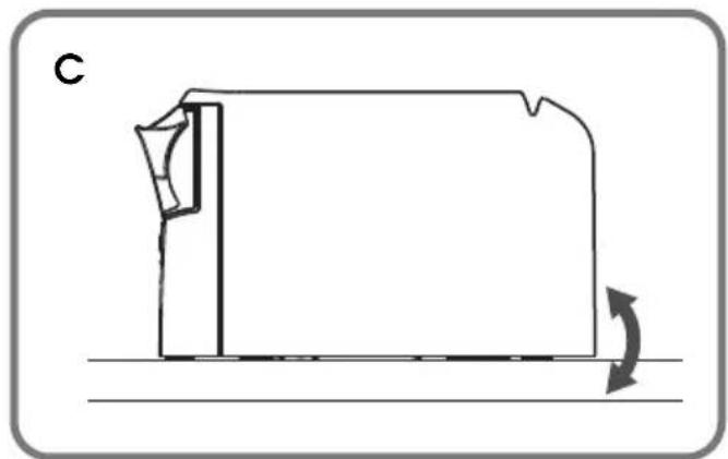 Simple line drawing of a mechanical component with an arrow indicating rotation (no text or symbols)