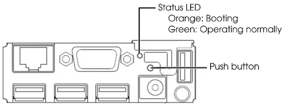 Status LED Orange: Booting Green: Operating normally Push button