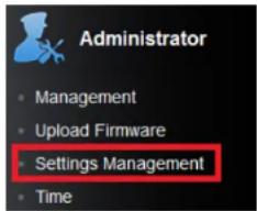 Administrator • Management • Upload Firmware • Settings Management • Time