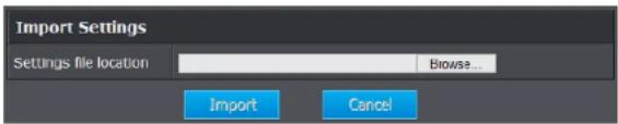 Import Settings Settings file location Browse... Import Cancel