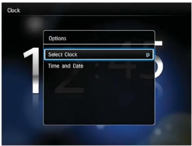 Clock Options Select Clock Time and Date