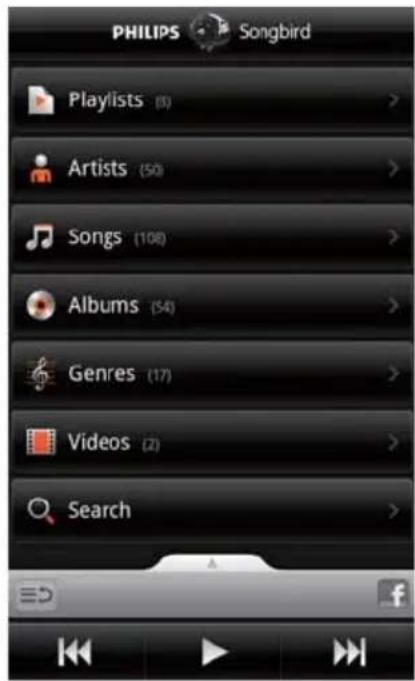 PHILIPS Songbird Playlists (0) Artists (50) Songs (108) Albums (34) Genres (17) Videos (2) Search f