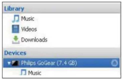 Library Music Videos Downloads Devices Philips GoGear (7.4 GB) Music