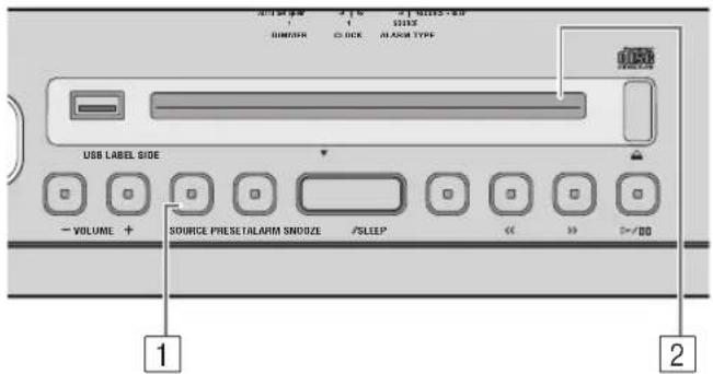 USB LABEL SIDE VOLUME + SOURCE PRESETALARM SNOOZE /SLEEP << >> 3+/00 1 2