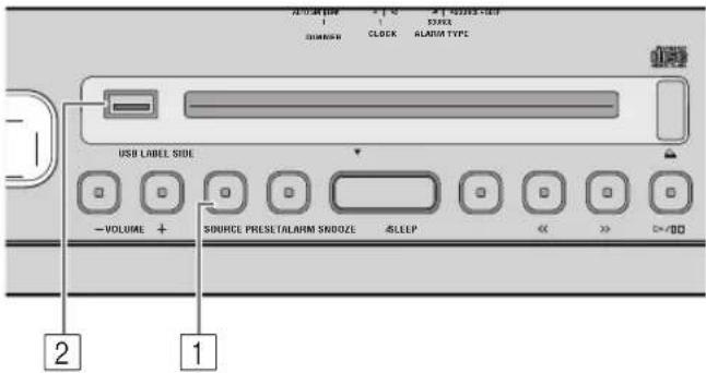 USB LABEL SIDE VOLUME + SOURCE PRESET ALARM SINDOZE SLEEP << >> <=/00 1 2 1