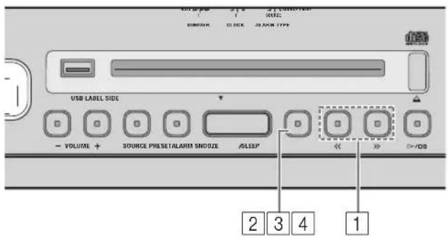 USB LABEL SIDE VOLUME + SOURCE PRESETALARM SNOUZE /SLEEP << >> >/OS 2 3 4 1