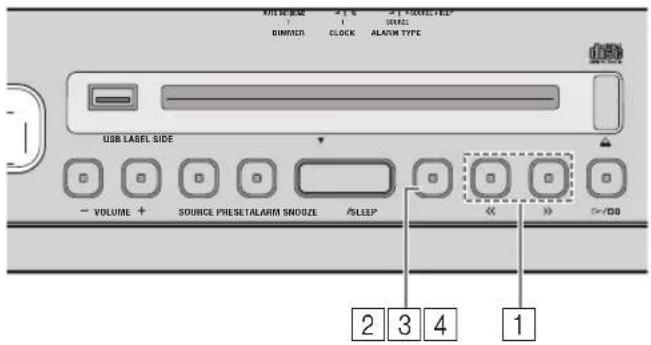 USB LABEL SIDE VOLUME + SOURCE PRESET ALARM SNOUZE SLEEP << >= >=/DD 2 3 4 1