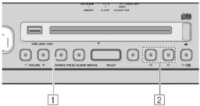 USB LAREL SIDE VOLUME + SOURCE PRESET ALARM SNOUZE ASleep << >> >/00 1 2