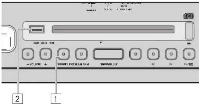 USB LABEL SIDE VOLUME + SOURCE PRESET ALARM SNODIBLEP << >> <=/00 1 2 1 1 SHORT CLOCK ALABIA TYPE