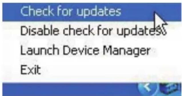 Check for updates Disable check for updates Launch Device Manager Exit