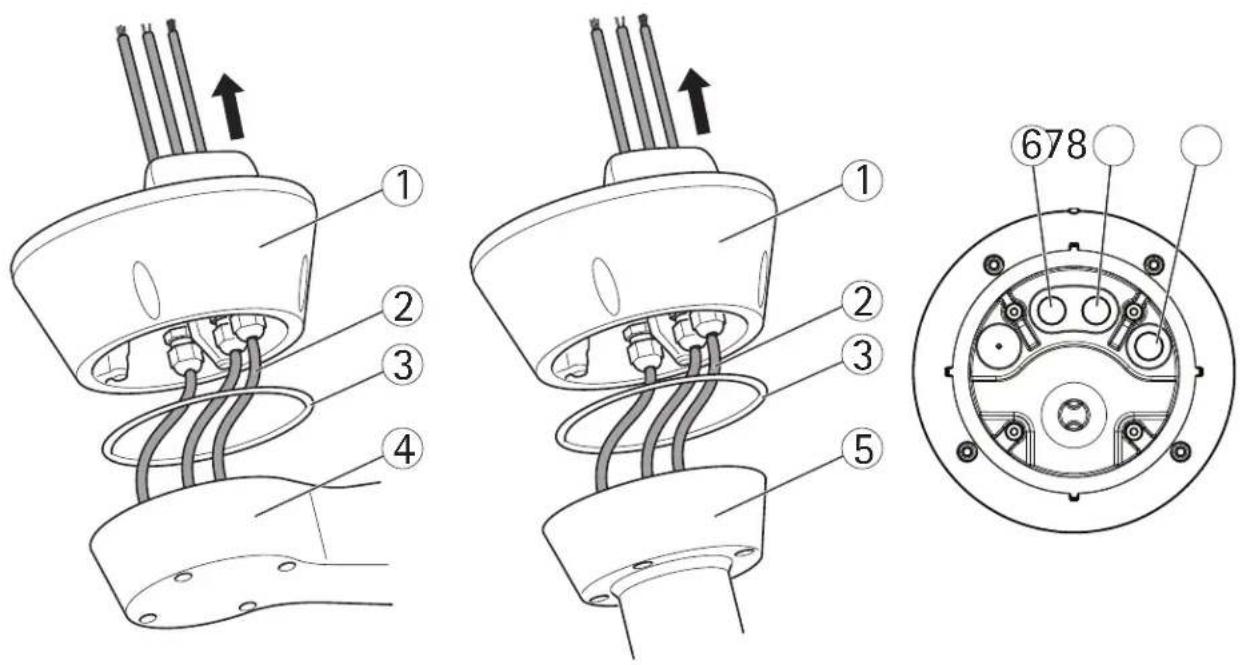 Technical diagram showing exploded and assembled views of a mechanical component with numbered parts and labeled parts.