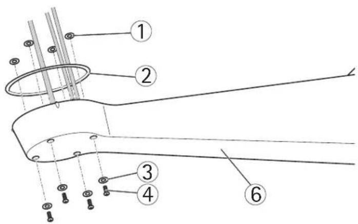 Technical diagram of a mechanical assembly with numbered components and alignment indicators