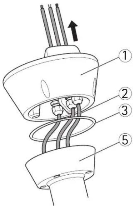 Technical diagram of a plug with labeled components and an upward arrow indicating motion or force
